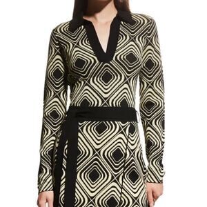 Tanya Taylor Darcy V Neck Abstract Print Knit Sweater.Size L